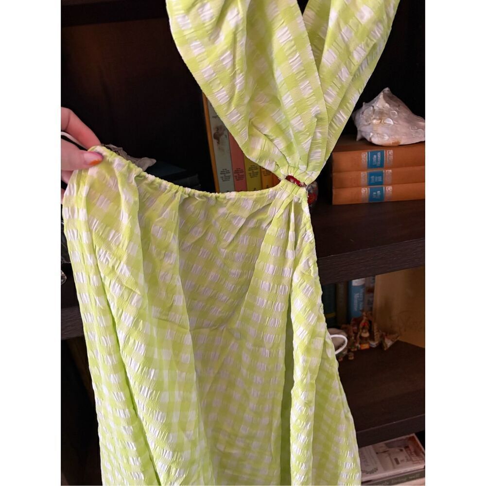 NWT For Love & Lemons Maureen Green & White Gingham Midi Dress Size Large - Picture 7 of 11
